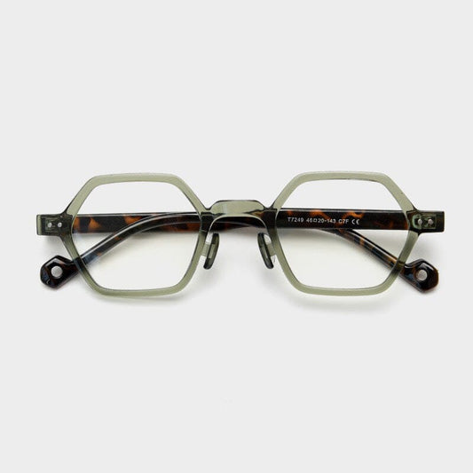 Daryll Polygon TR90 Vintage Eyeglass Frame Geometric Frames Southood Gray Green Leopard 