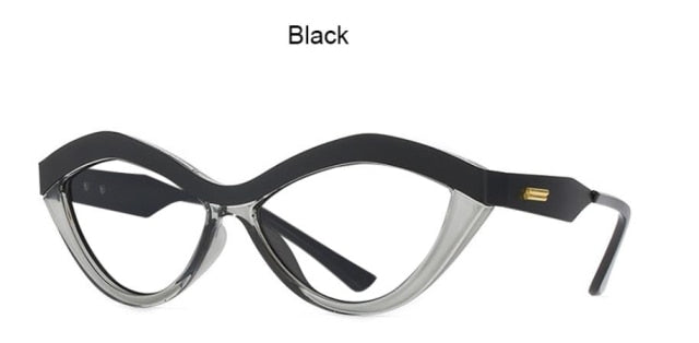 Denise New Cat Eye Glasses Frame Browline Frames Southood C1 black grey without lens 