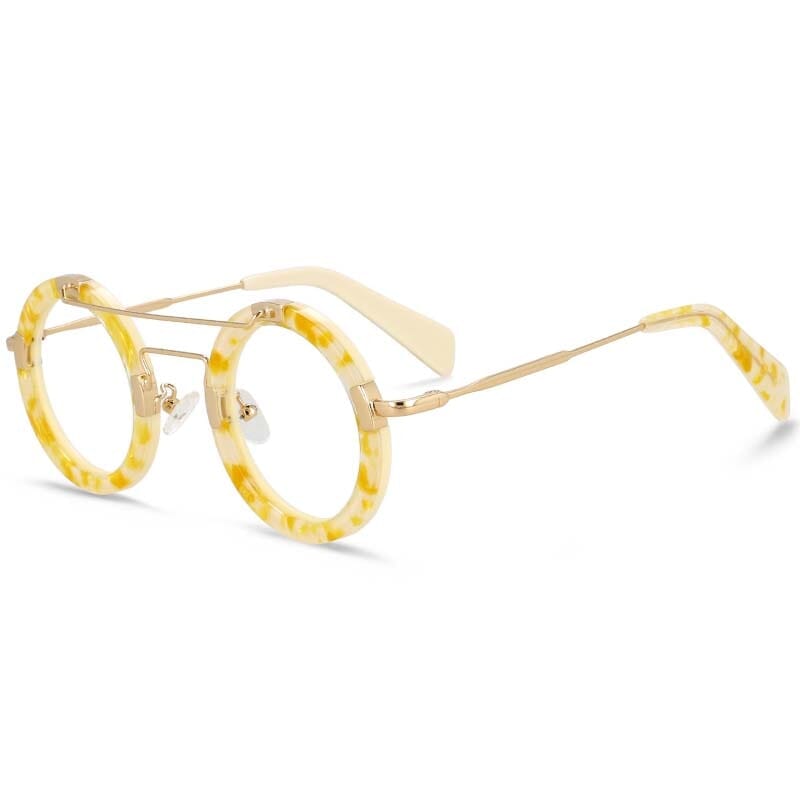 Edra Vintage Acetate Round Optical Glasses Frame Round Frames Southood YellowLeopard 