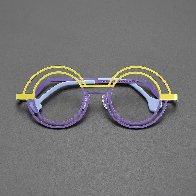 Faron Round Titanium Glasses Frame Round Frames Southood Yellow Purple 