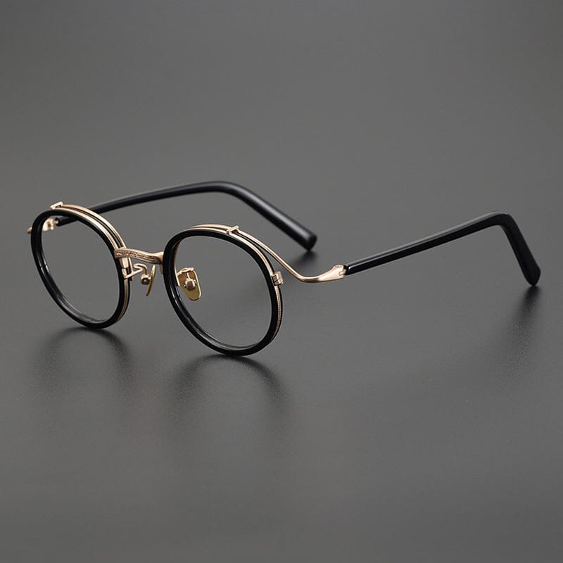 Hank Premium Series Vintage Acetate Round Glasses Frame Round Frames Southood Black Gold 