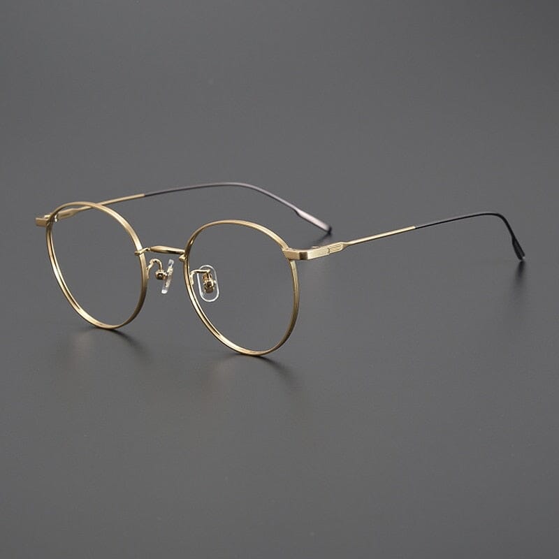 Kingston Vintage Titanium Eyeglasses Frame Round Frames Southood Gold Coffe 