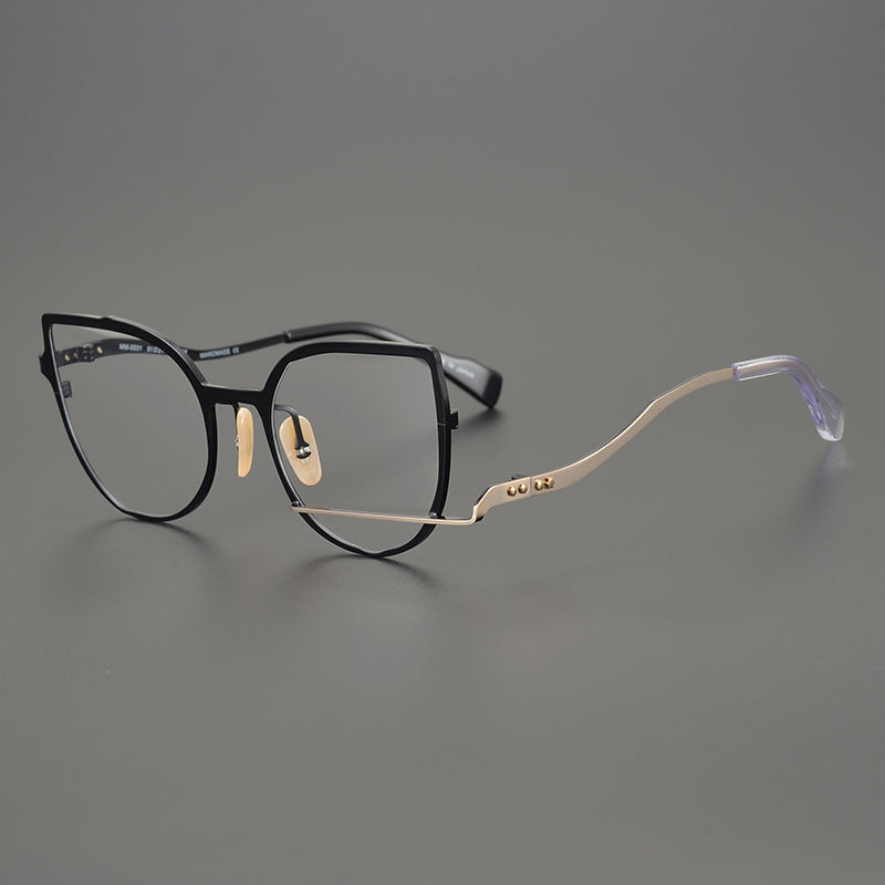 Liz Personality Cat Eye Metal Irregular Glasses Frame Cat Eye Frames Southood Black-gold 