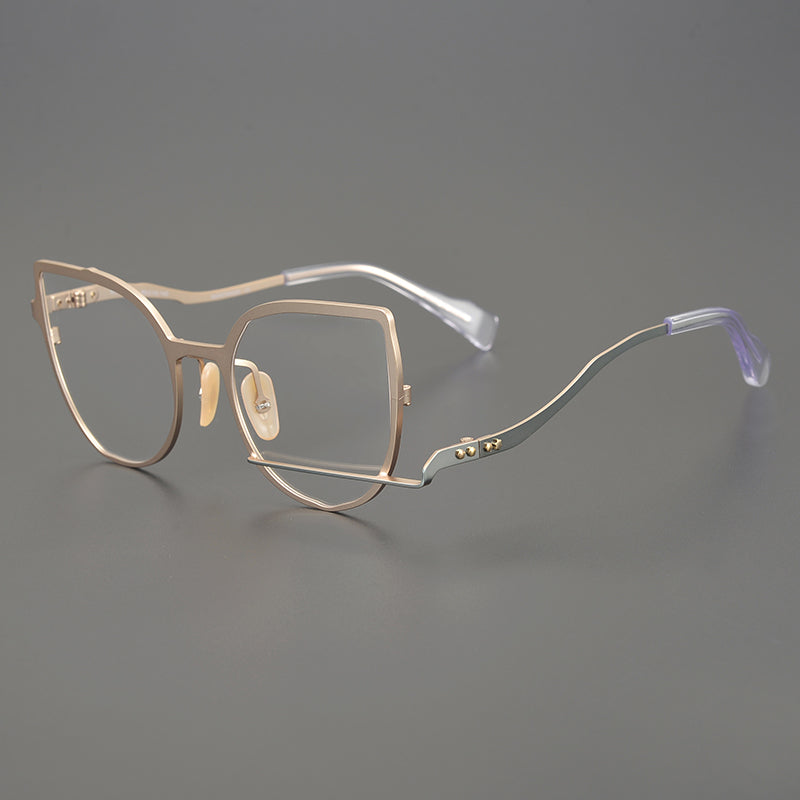 Liz Personality Cat Eye Metal Irregular Glasses Frame Cat Eye Frames Southood Gold 