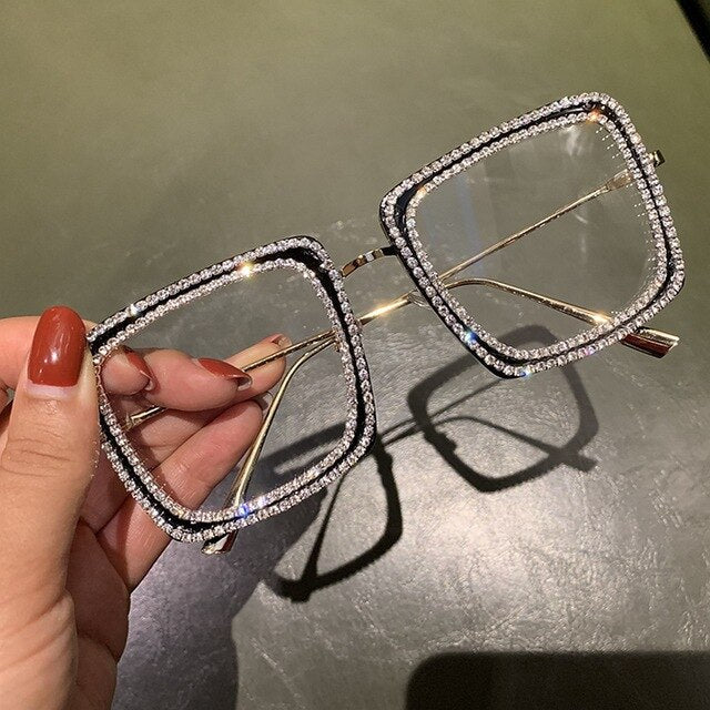 Mabel Vintage Rhinesotne Rectangle Glasses Frames Rectangle Frames MON Black 