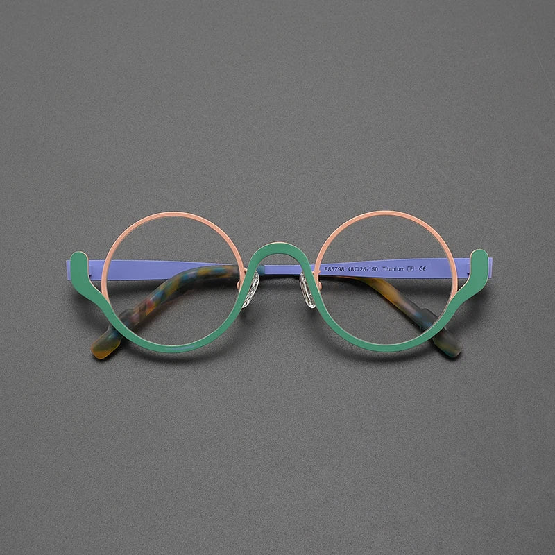 Ollie Small Round Titanium Glasses Frame Round Frames Southood Pink Green 